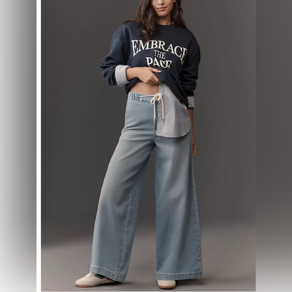 Anthropologie Pilcro Denim-Knit Pull-On High-Rise Wide-Leg Jeans Size XS